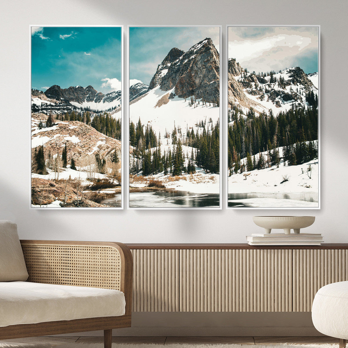 Snowy Mountain Wall Art Canvas Print, Alpine Pine Forest