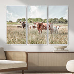 Texas Longhorn Cattle Wall Art Canvas Print, Western Ranch Landscape Decor