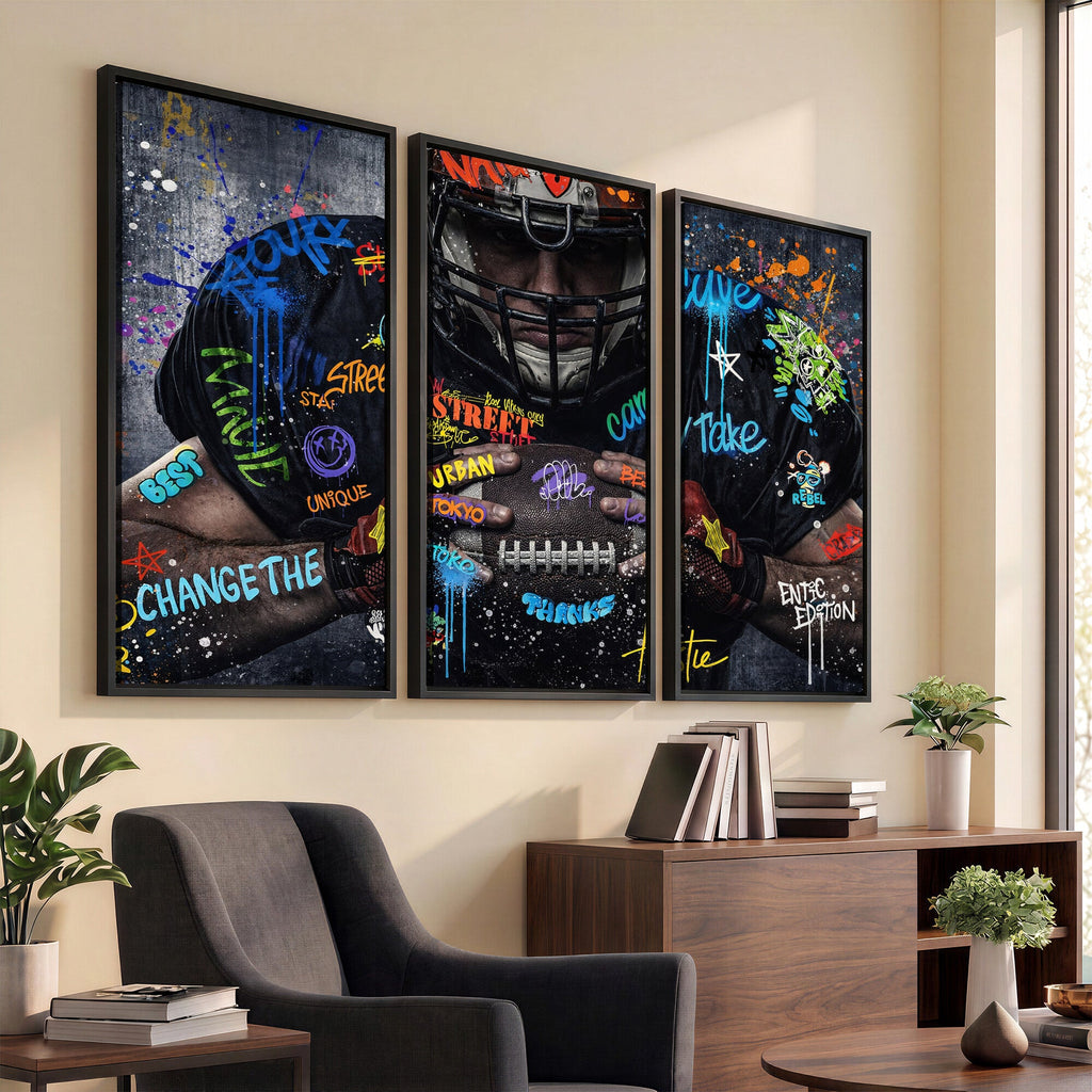 Graffiti American Football Player Street Art Wall Art Canvas Print