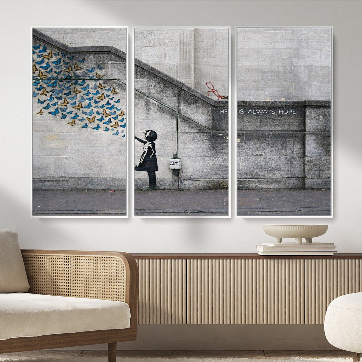 Banksy Girl with Butterflies Street Art Wall Art Canvas Print