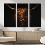 Highland Cow Wall Art Canvas Print | Moody Dark Rustic Farmhouse Portrait