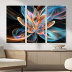Fractal Lotus Canvas Wall Art, Blue Orange Glowing Flower Abstract Print