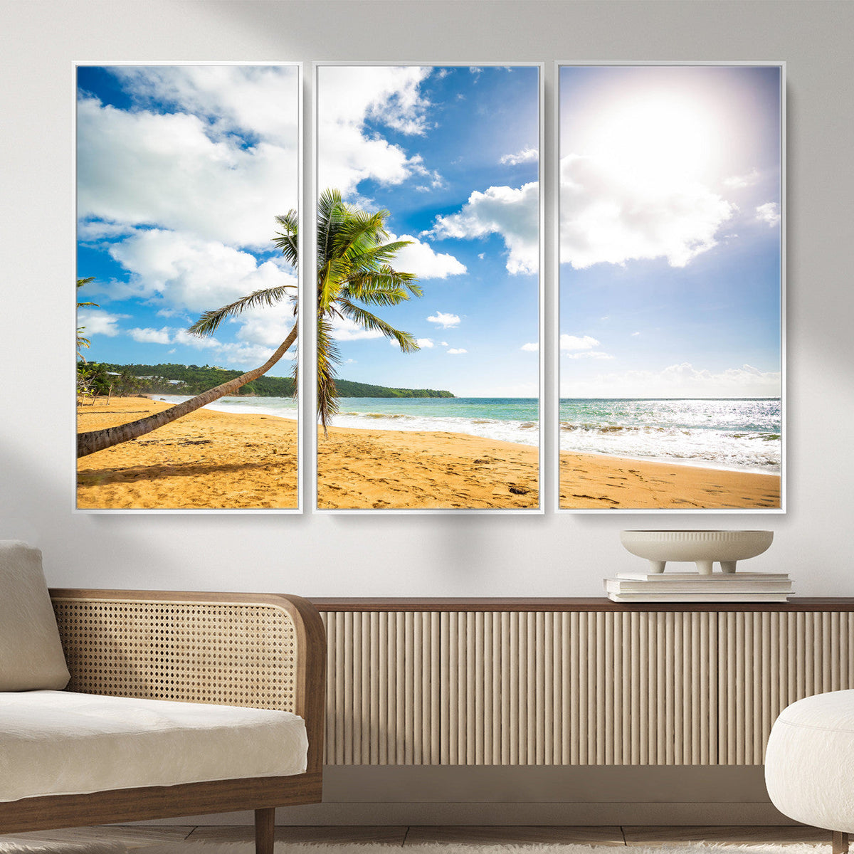 Tropical Beach Canvas Wall Art, Palm Tree Ocean Photo Print, Coastal Living Room Decor