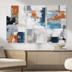 Blue Teal Abstract Canvas Wall Art, Modern Brushstroke Style Print, Navy Orange Contemporary Decor