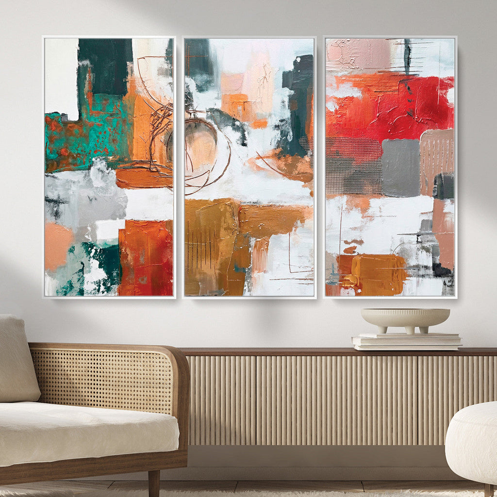 Blue Teal Abstract Canvas Wall Art, Modern Brushstroke Style Print, Navy Orange Contemporary Decor
