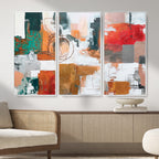 Blue Teal Abstract Canvas Wall Art, Modern Brushstroke Style Print, Navy Orange Contemporary Decor