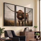 Texas Longhorn Wall Art Canvas Print | Brown Horned Bull Rustic Western Decor