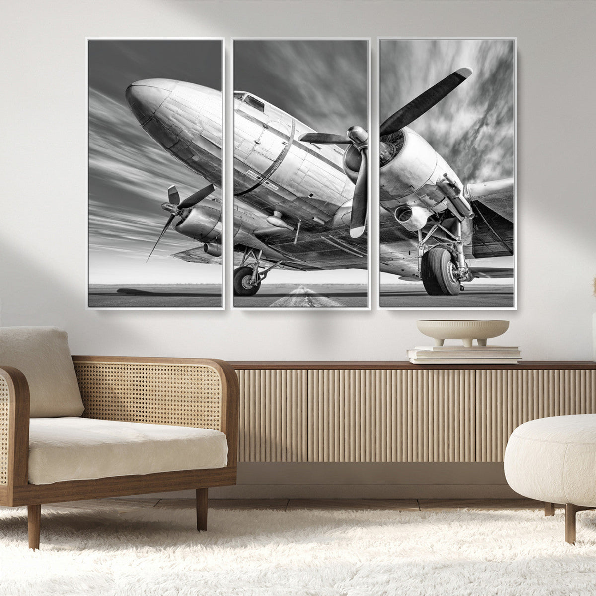 Vintage Airplane on Runway Canvas Print