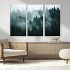 Misty Forest Wall Art | Serene Green Landscape Canvas Print