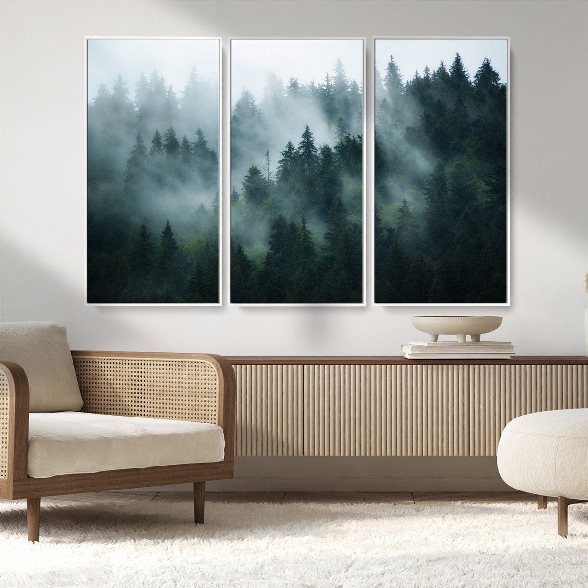 Misty Forest Wall Art | Serene Green Landscape Canvas Print