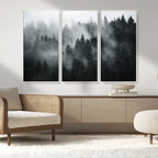 Foggy Forest Wall Art Canvas Print | 3 Panel Large Misty Landscape