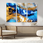 Blue Orange Marble Fluid Effect Canvas Wall Art Print