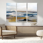 Abstract Landscape Wall Art Canvas | 3 Panel Modern Blue, Gold and White Canvas Art