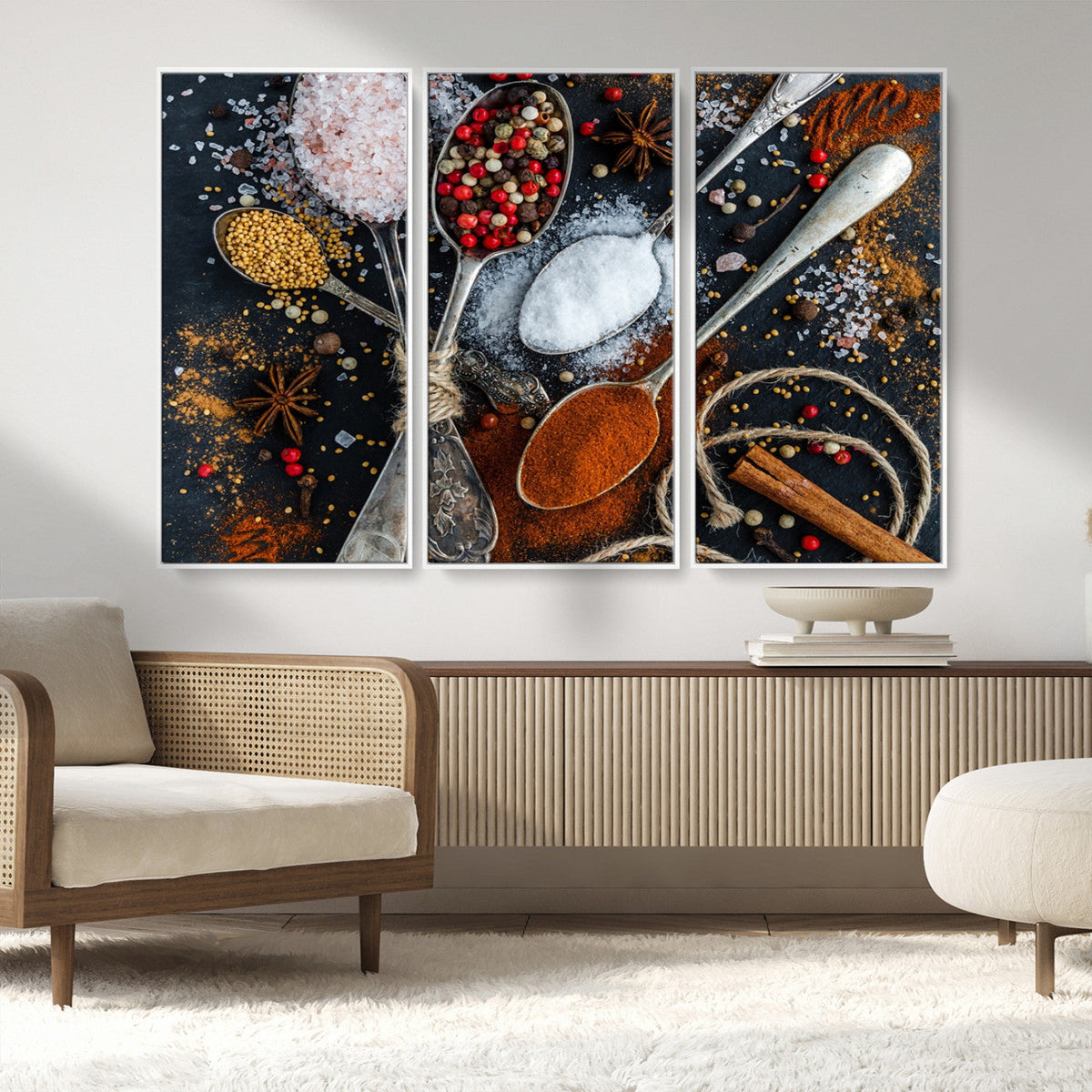 Spices and Seasonings Canvas Wall Art | Colorful Triptych Kitchen Decor