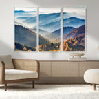 Misty Mountain Sunrise Triptych Canvas Print | Autumn Landscape Wall Art