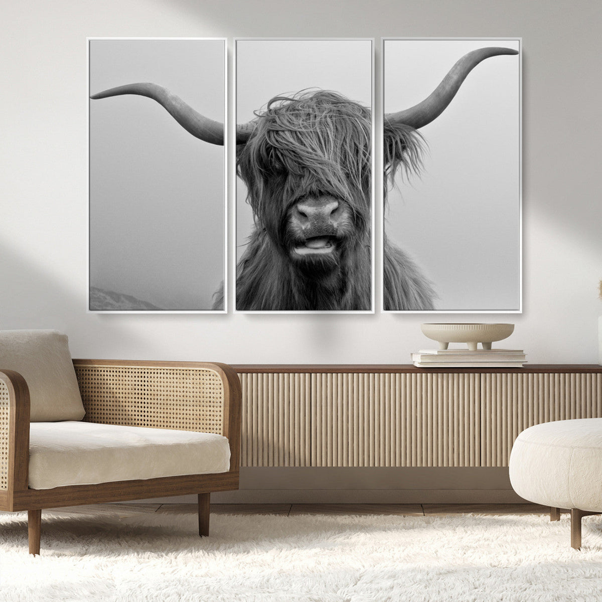 Texas Cow Wall Art Canvas, Texas Longhorn Cattle Canvas Print
