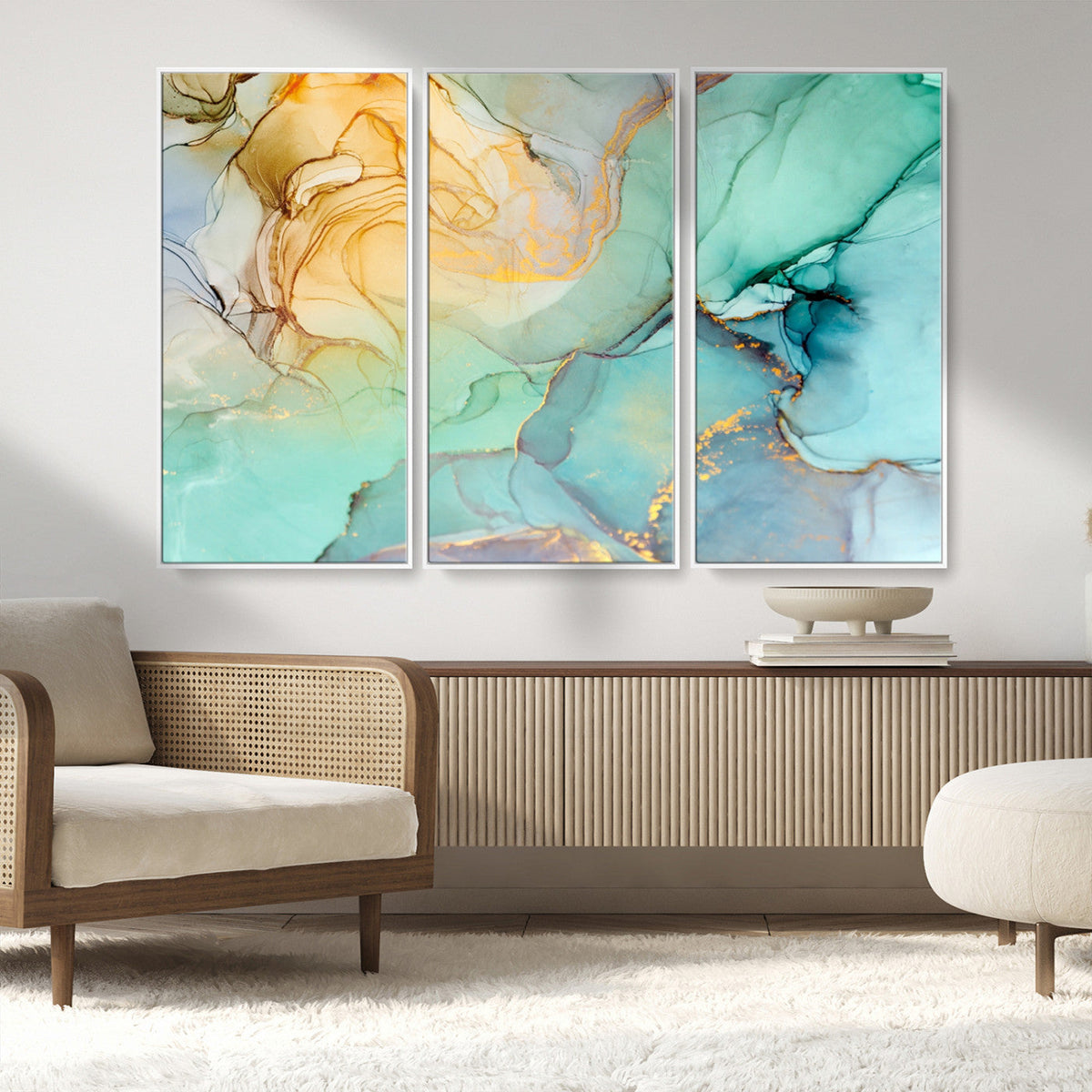 Green Marble Fluid Effect Abstract Canvas Wall Art Print