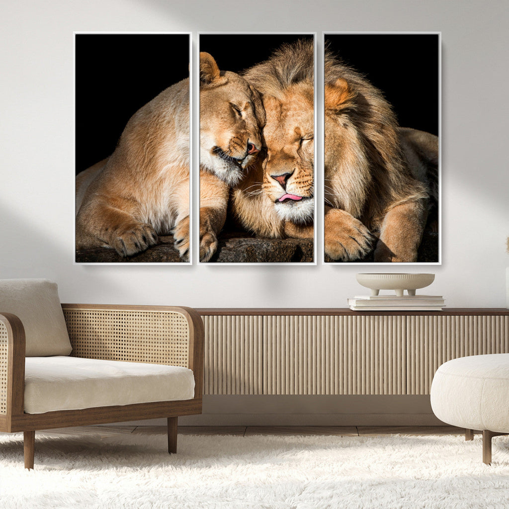 Lion and Lioness Wall Art Canvas Print | African Wildlife Animal Art