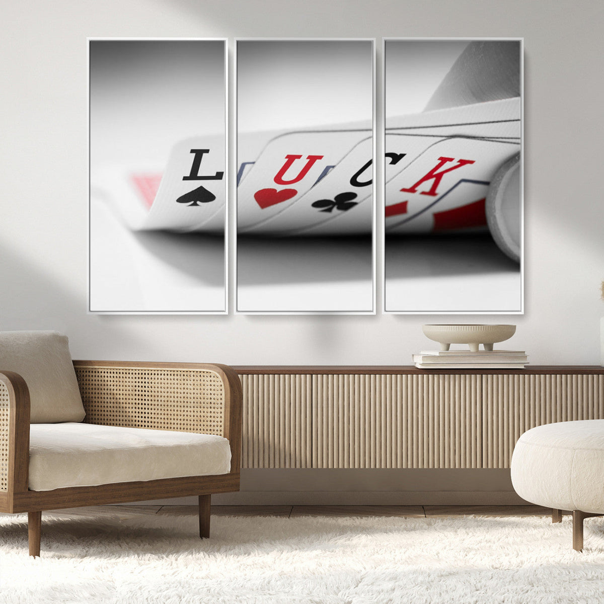 Framed Lucky Poker Cards Canvas | Modern Triptych Wall Art for Game Rooms