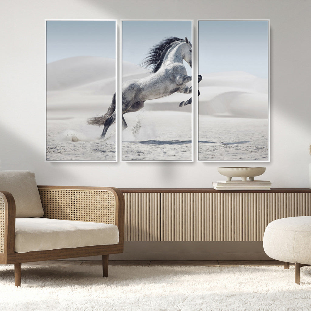 Prancing Horse Desert Large Wall Art Canvas Print, Majestic Horse Animal Artwork
