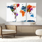 Bold Colorful World Map Canvas Print | Detailed Map of the World Wall Art