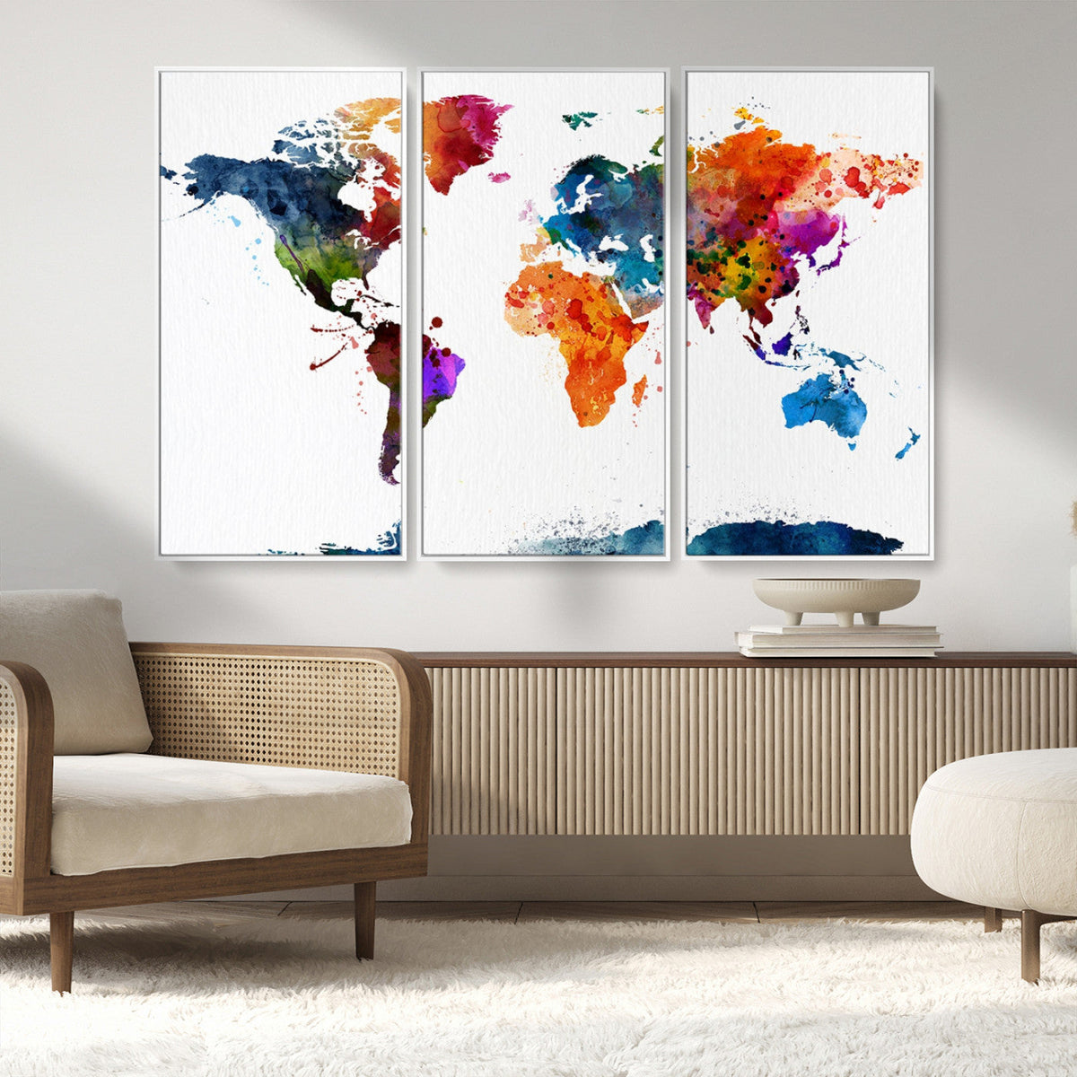 Bold Colorful World Map Canvas Print | Detailed Map of the World Wall Art
