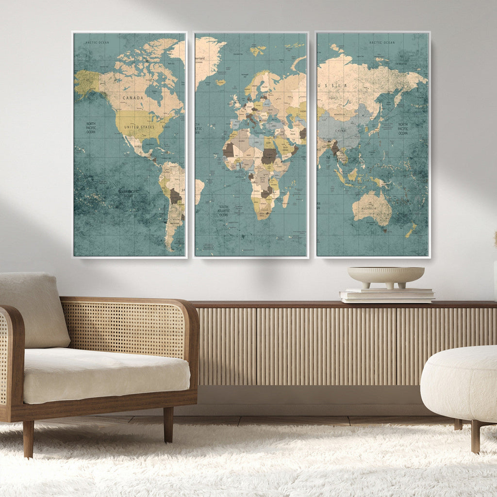 Classic World Map Canvas Print | Framed Vintage Map Wall Art