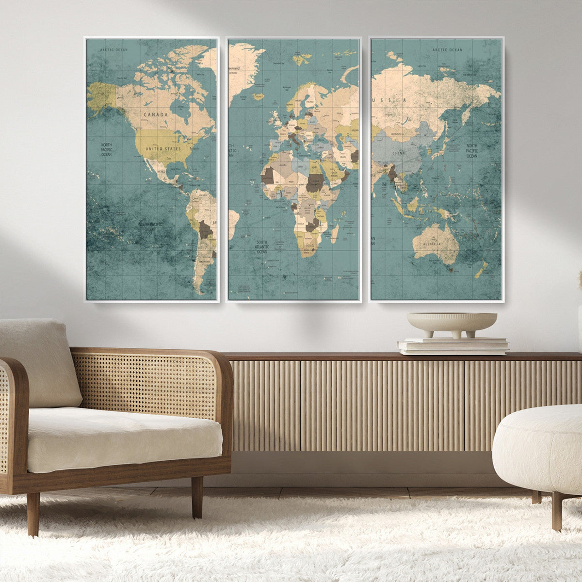 Classic World Map Canvas Print | Framed Vintage Map Wall Art