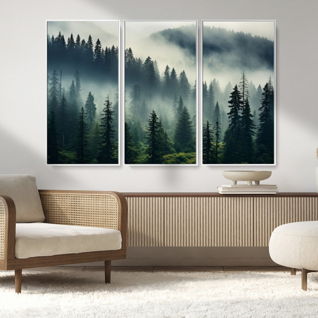 Captivating Misty Forest Wall Art, Foggy and Serene Atmosphere Canvas Print