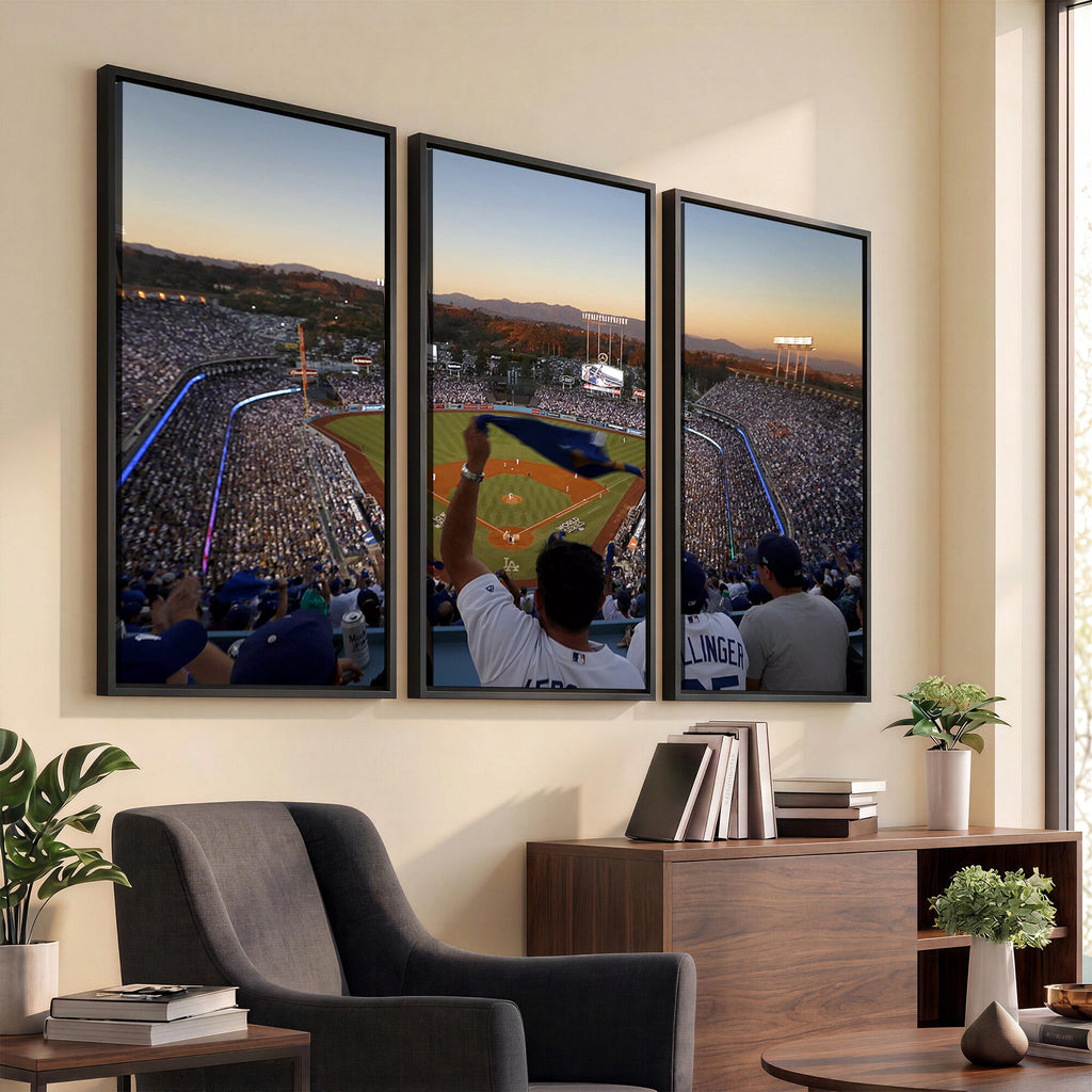 Dodger Stadium Sunset Game Triple Canvas Wall Art, Los Angeles Dodgers MLB Match