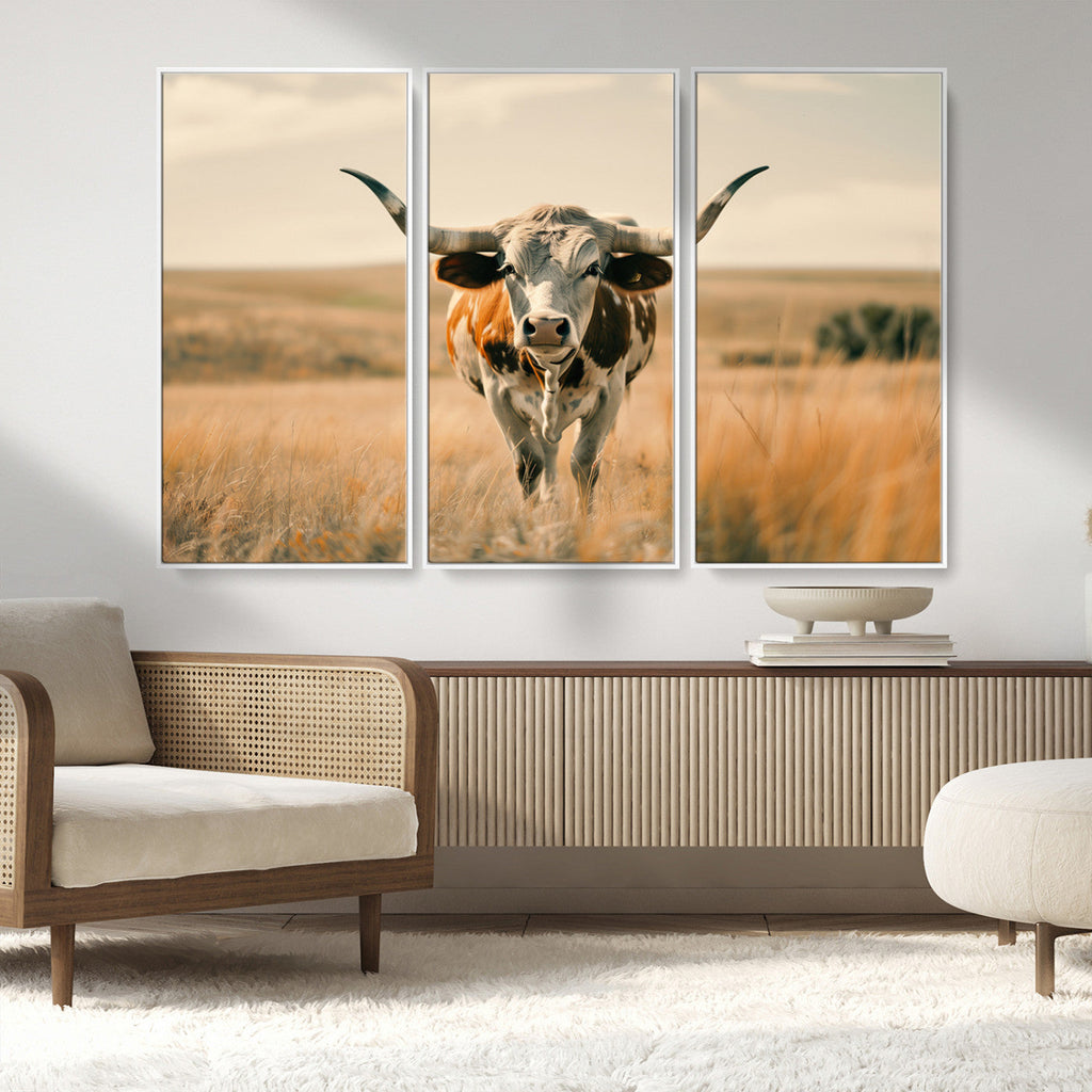 Texas Cow Wall Art Canvas Print for Farm House Wall Decor