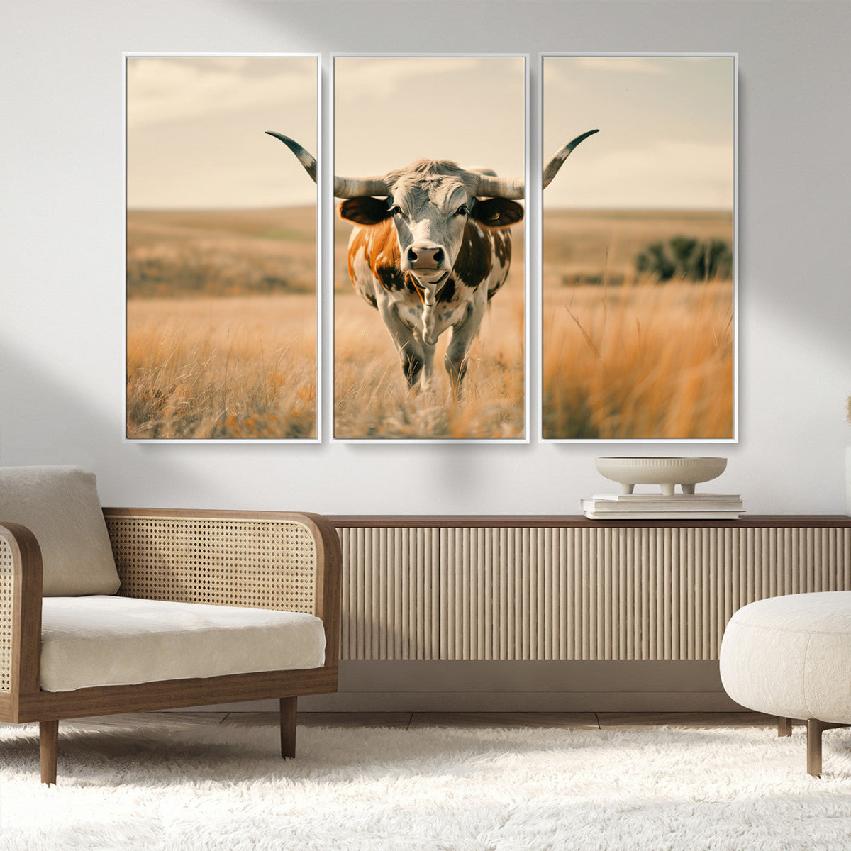 Texas Cow Wall Art Canvas Print for Farm House Wall Decor