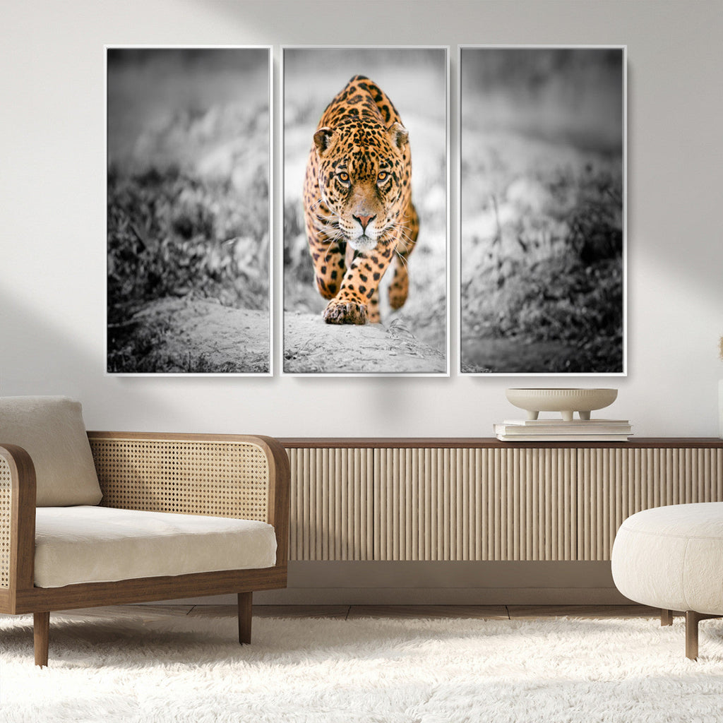 Jaguar Wall Art Canvas Print, Majestic Big Cat in Focused Pursuit