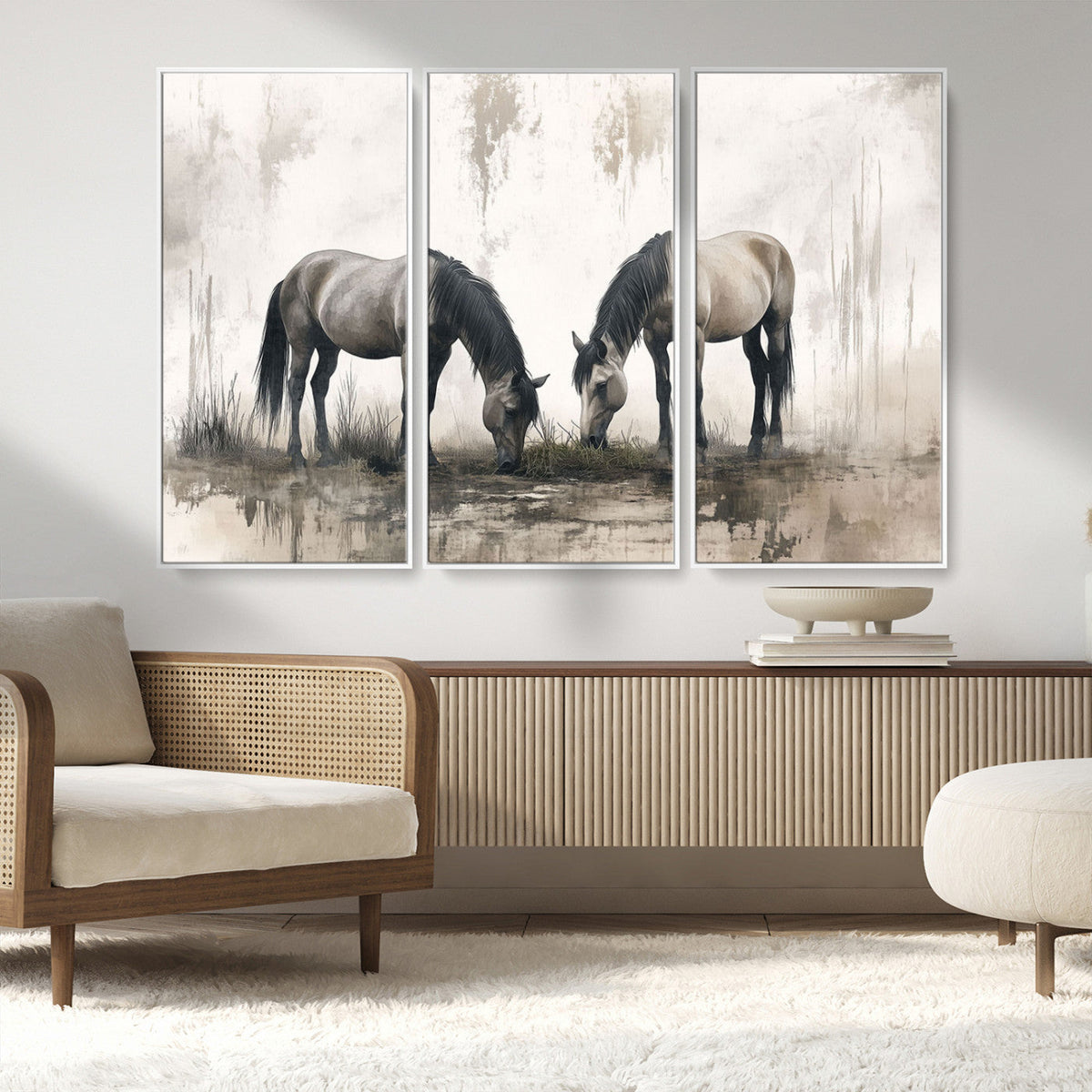 Chinese Ink Style Vintage Horses Wall Art Canvas Print
