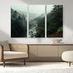 Misty Forest Wall Art, Tranquil Nature Landscape, Ready to Hang | Extra Large 3 Piece Canvas Wall Art