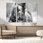 Black and White Horse Winter Wall Art, Ready to Hang