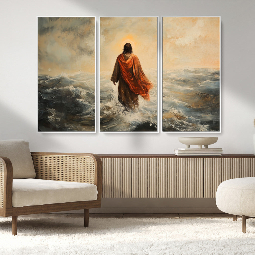 Jesus Walking on Water, Christian Wall Art, Jesus Christ Oil Painting Style Print