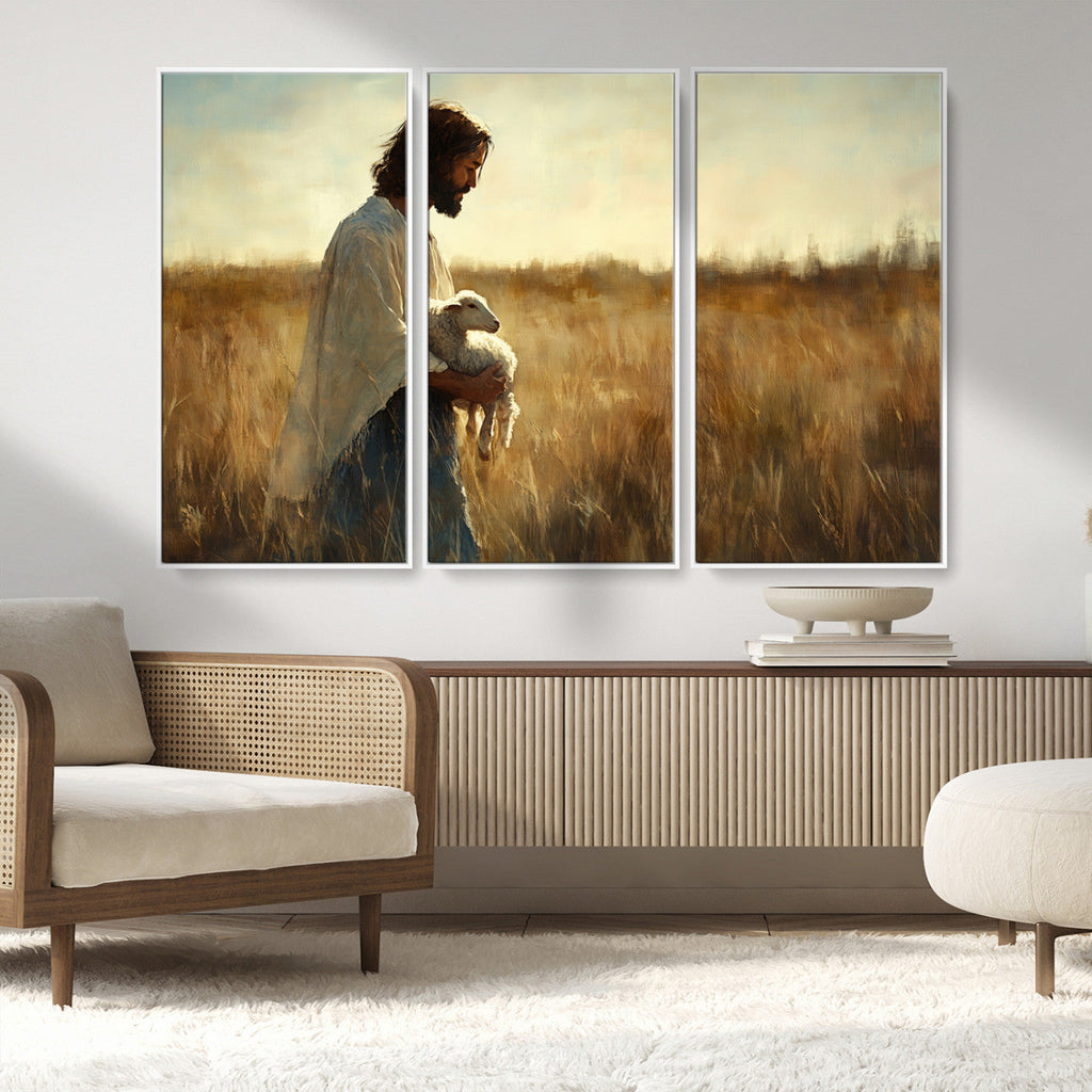 Jesus the Good Shepherd Wall Art Canvas Print, Inspirational Christian Religious Print for Prayer Room