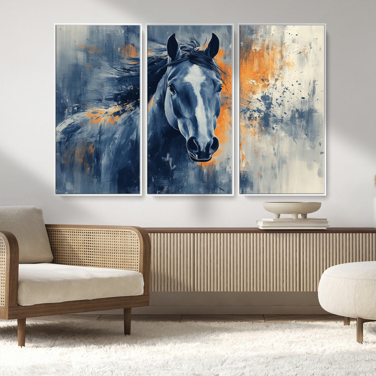 Abstract Blue Horse Wall Art Print Canvas | Western Horse Wall Art for Farmhouse Decor