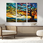 Vibrant Mosaic Tree of Life Wall Art, Stained Glass Style Canvas Print