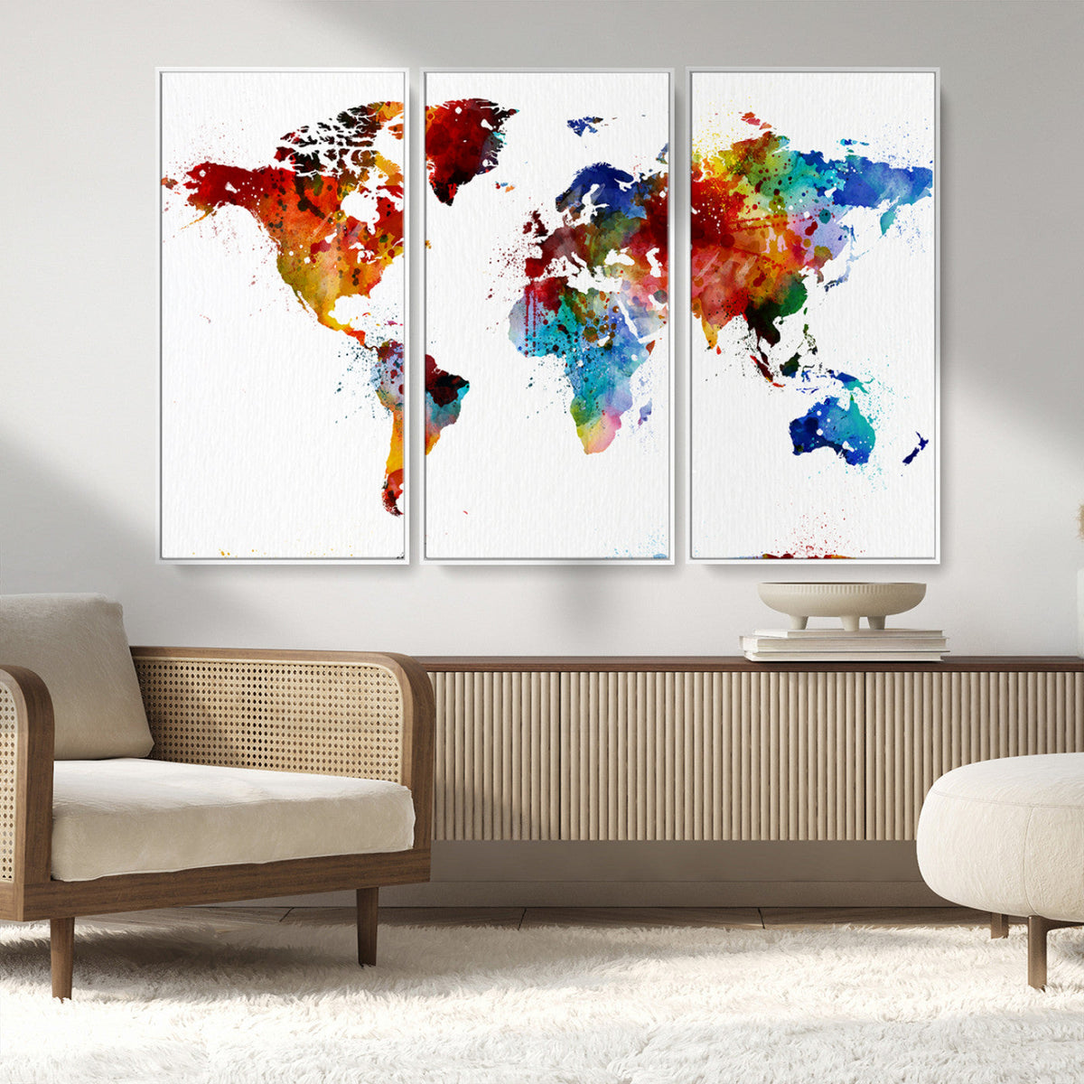 Colorful World Map Canvas Wall Art Print, Contemporary Global Map Artwork
