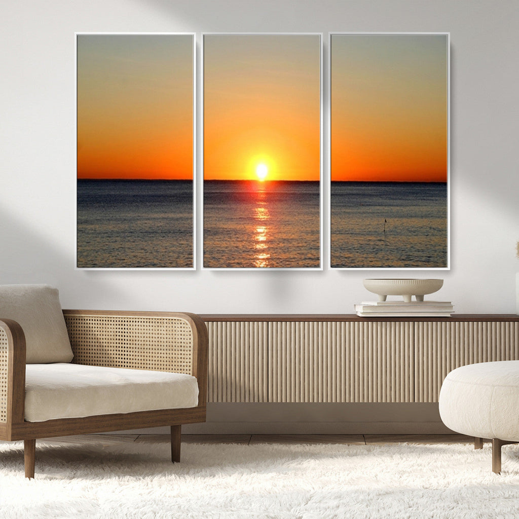 Golden Horizon Sunset Over Ocean Wall Art Canvas Print | Tropical Beach Canvas