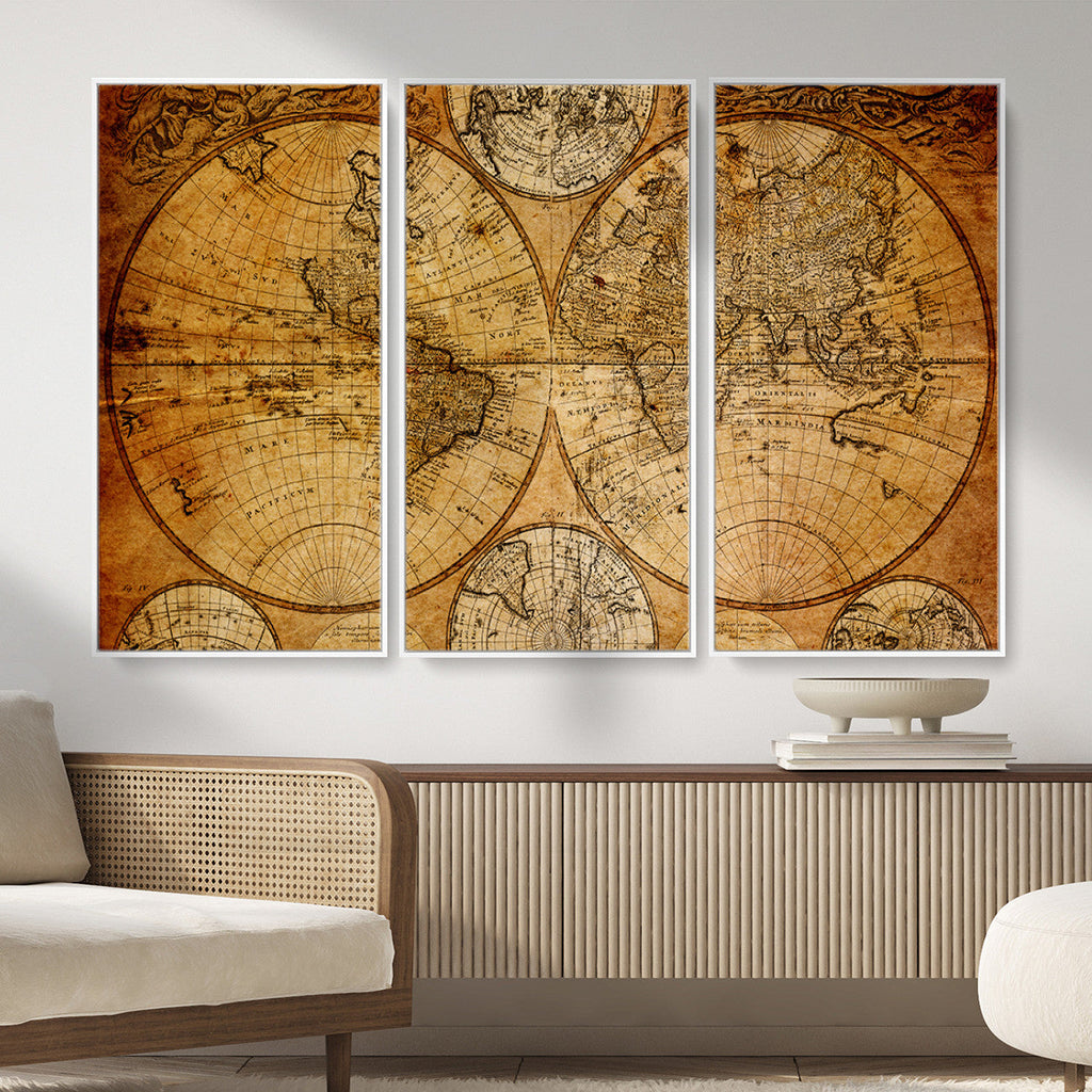 Vintage World Map Canvas Print | Antique Push Pin Travel Map