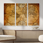 Vintage World Map Canvas Print | Antique Push Pin Travel Map