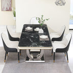 Luxury Modern Dining Table With Faux Marble Top And Dual - Black