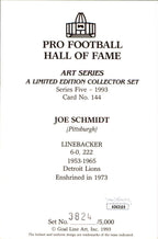 Joe Schmidt HOF Autographed Goal Line Art GLAC Postcard Detroit Lions JSA