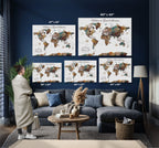 Watercolor World Map Canvas Print | Framed Travel Map Wall Art for Couples