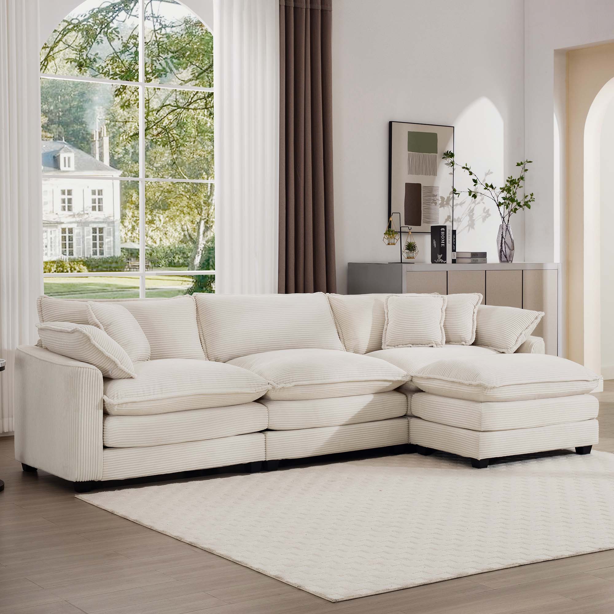 Modern Oversized Modular Cushion Sofa With Ottoman