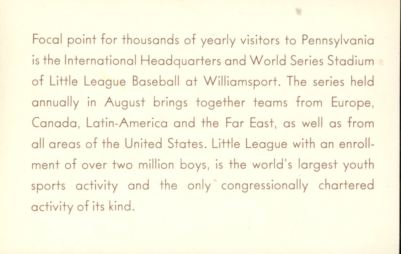 1940's Postcard Little League Williamsport, PA 176193