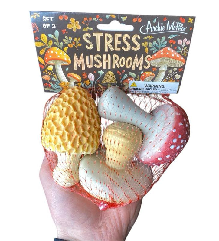 3-Pack Stress Relief Soft Rubber Squishy Mushrooms - Fun Toys - Archie McPhee